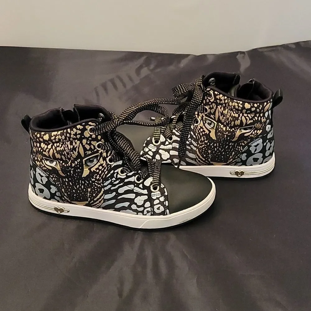 SKECHERS BLACK LEOPARD PRINT BLACK UNISEX-CHILD FASHION-HI